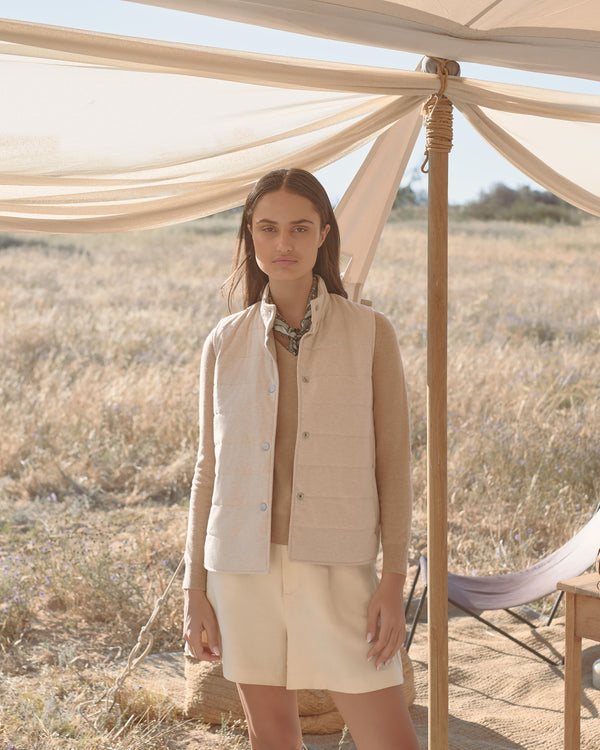 N.Peal Women's Button Through Quilted Gilet Sandstone Brown