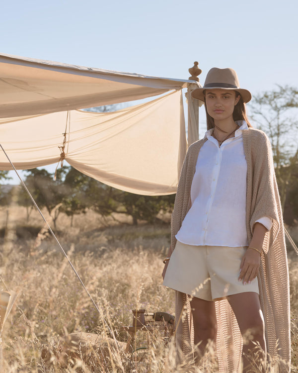 N.Peal Women's Siren Open Stitch Cashmere Cardigan Tan Brown Sparkle