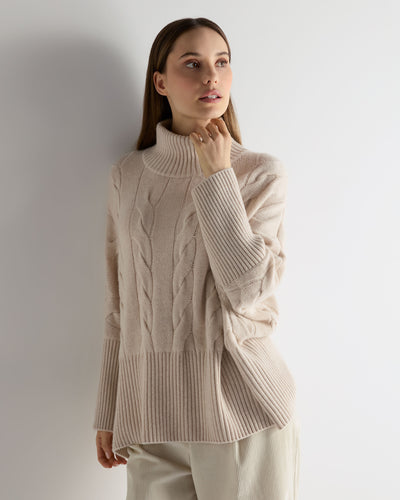 N.Peal Women's Oversized Cable Cashmere Jumper Ecru White
