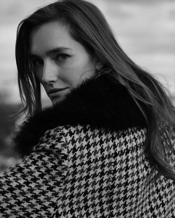 Women's Icon Dogtooth City Coat With Fur Collar 11