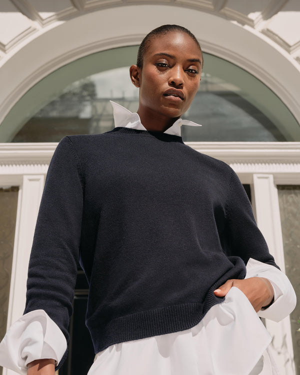 N.Peal Women's Cashmere Crew Neck Jumper Navy Blue