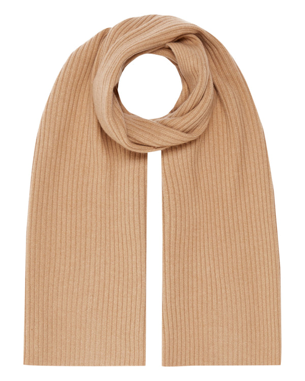 N.Peal Unisex Short Ribbed Cashmere Scarf Camel Brown