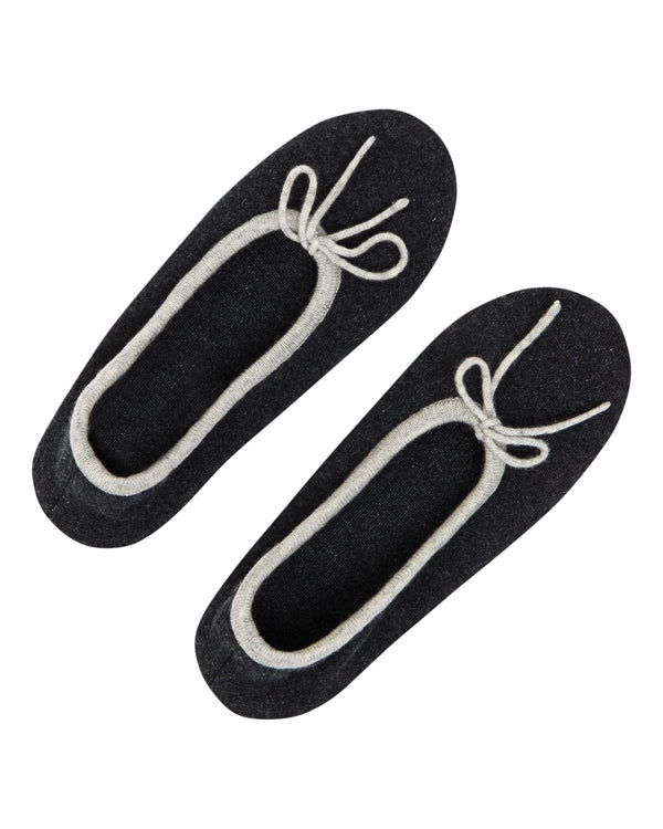 N.Peal Women's Contrast Trim Cashmere Slippers Dark Charcoal Grey