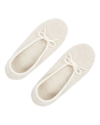 N.Peal Women's Contrast Trim Cashmere Slippers Ecru White