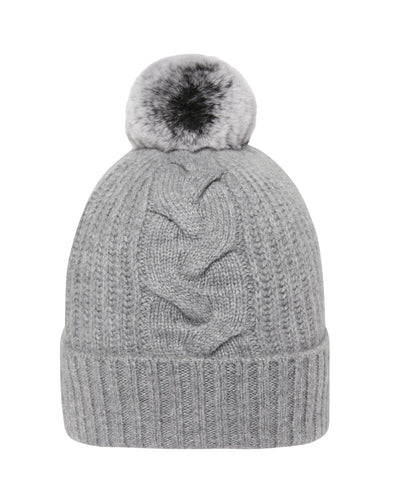 N.Peal Women's Fur Bobble Cable Hat Flannel Grey