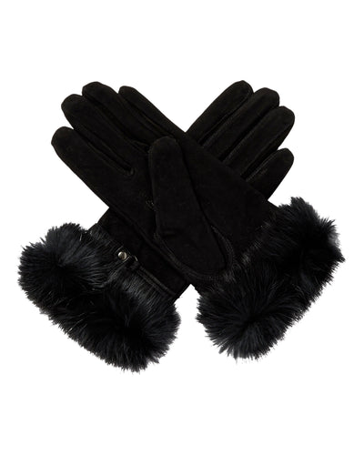 N.Peal Women's Suede Gloves With Rabbit Fur Black