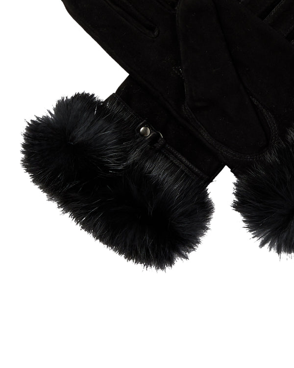 N.Peal Women's Suede Gloves With Rabbit Fur Black