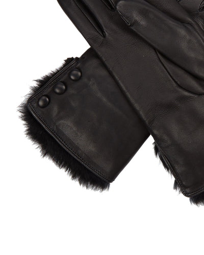 N.Peal Women's Fur Lined Leather Gloves Black