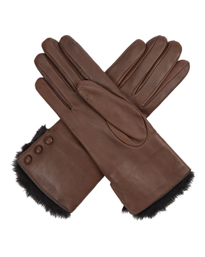 N.Peal Women's Fur Lined Leather Gloves Mocha Brown