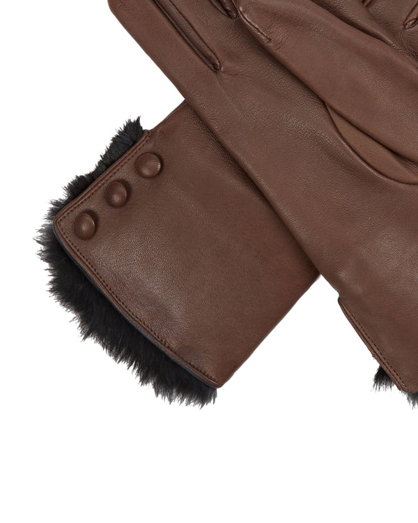 N.Peal Women's Fur Lined Leather Gloves Mocha Brown