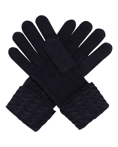 N.Peal Women's Cable Cashmere Gloves Navy Blue