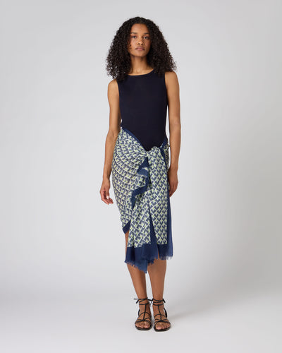 N.Peal Women's Tile Print Cashmere Pashmina French Blue