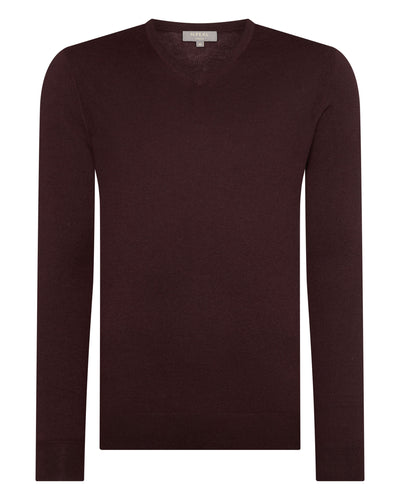 N.Peal Men's Conduit Fine Gauge Cashmere V Neck Jumper Clove Brown