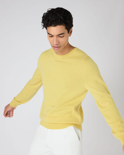 N.Peal Men's Oxford Round Neck Cashmere Jumper Citrine Yellow
