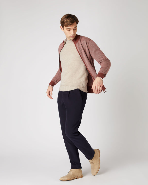 N.Peal Men's Knightsbridge Birdseye Full Zip Cashmere Jumper Terracotta Brown
