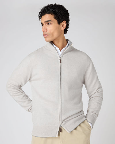 N.Peal Men's Knightsbridge Full Zip Cashmere Jumper Pebble Grey