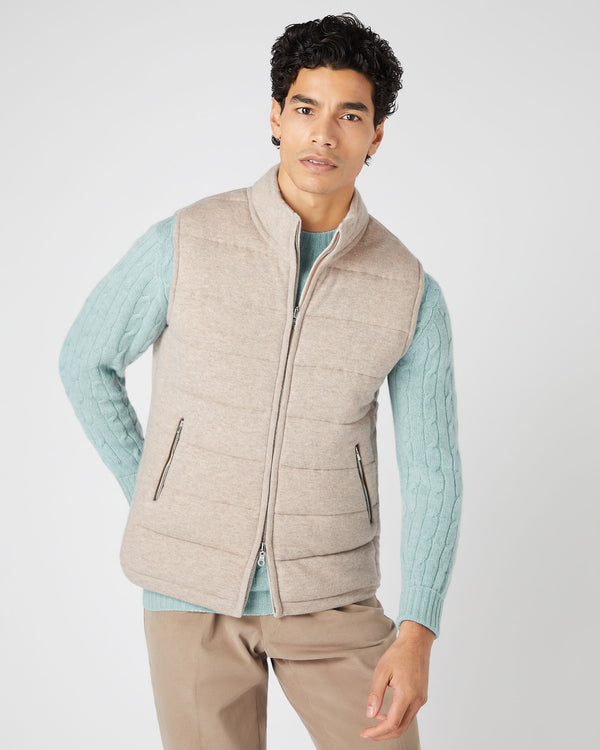N.Peal Men's Mall Cashmere Gilet Oatmeal Brown