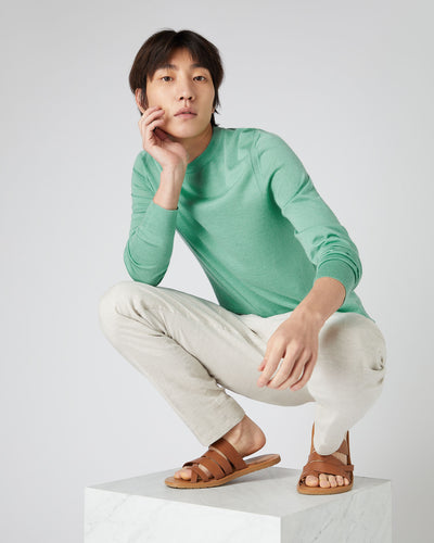 N.Peal Men's Covent Fine Gauge Cashmere Round Neck Jumper Seafoam Green