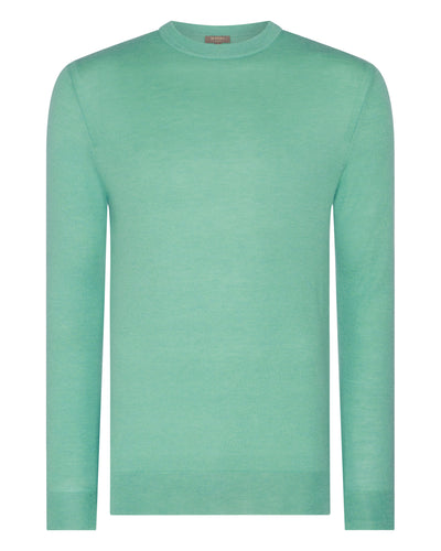 N.Peal Men's Covent Fine Gauge Cashmere Round Neck Jumper Seafoam Green