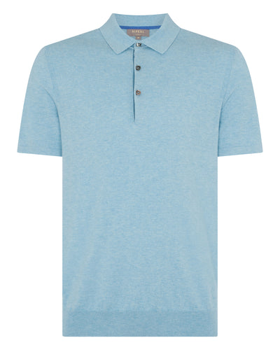 N.Peal Men's Polzeath Cotton Cashmere Polo T-Shirt Cornflower Blue