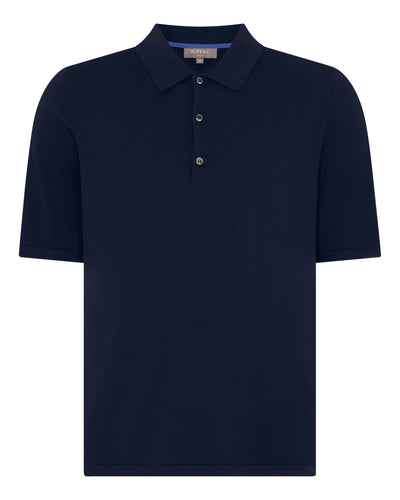 N.Peal Men's Polzeath Cotton Cashmere Polo T-Shirt Navy Blue