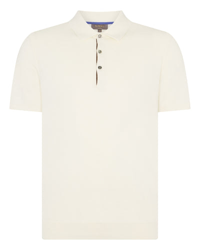 N.Peal Men's Polzeath Cotton Cashmere Polo T-Shirt New Ivory White