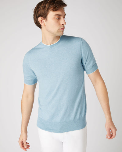 N.Peal Men's Newquay Cotton Cashmere T-Shirt Cornflower Blue