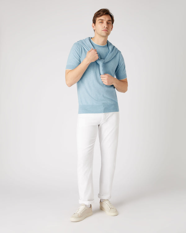 N.Peal Men's Newquay Cotton Cashmere T-Shirt Cornflower Blue