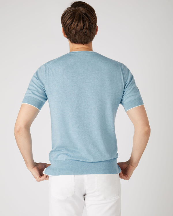 N.Peal Men's Newquay Cotton Cashmere T-Shirt Cornflower Blue