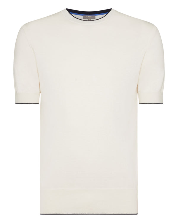 N.Peal Men's Newquay Cotton Cashmere T-Shirt New Ivory White