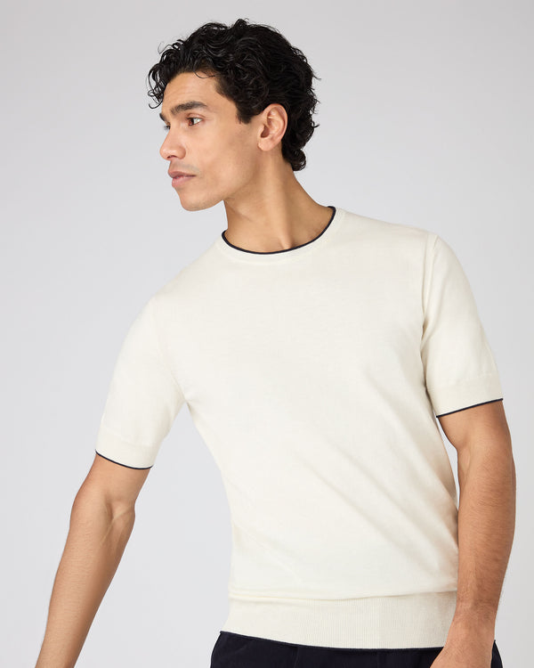 N.Peal Men's Newquay Cotton Cashmere T-Shirt New Ivory White