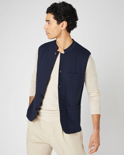 N.Peal Men's Penzance Cotton Cashmere Gilet Navy Blue