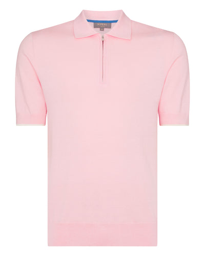 N.Peal Men's Polo Zip Cotton Cashmere T-Shirt Spring Pink