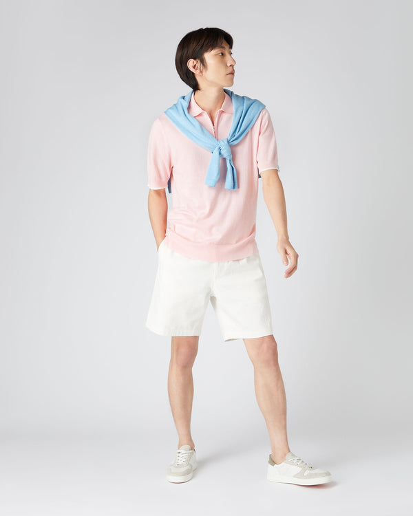 N.Peal Men's Polo Zip Cotton Cashmere T-Shirt Spring Pink