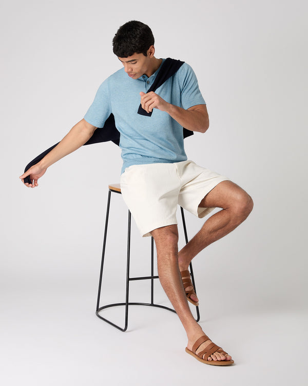 N.Peal Men's Henley Cotton Cashmere T-Shirt Cornflower Blue
