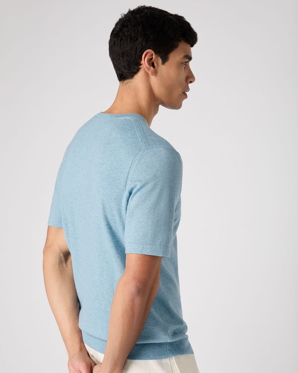 N.Peal Men's Henley Cotton Cashmere T-Shirt Cornflower Blue