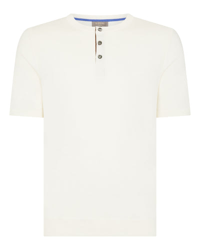 N.Peal Men's Henley Cotton Cashmere T-Shirt New Ivory White