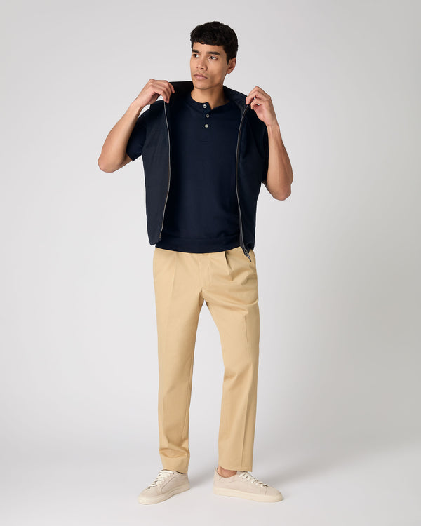 N.Peal Men's Henley Cotton Cashmere T-Shirt Navy Blue