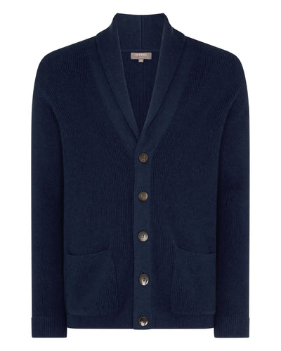 N.Peal Men's Cotton Cashmere Silk Cardigan Navy Blue