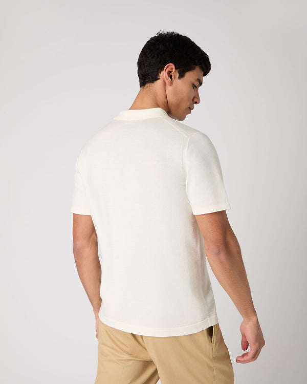 Men's Polo Cotton Cashmere T-Shirt New Ivory White