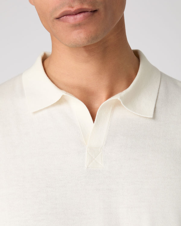 Men's Polo Cotton Cashmere T-Shirt New Ivory White