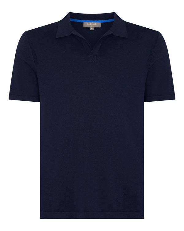 Men's Polo Cotton Cashmere T-Shirt Navy Blue