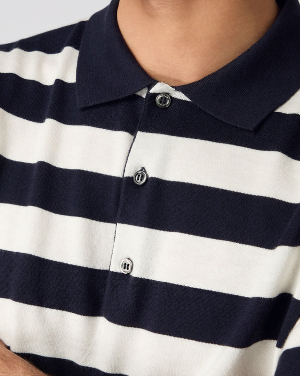 N.Peal Men's Rock Polo Cotton Cashmere T-Shirt Stripe