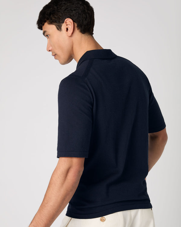 Men's Rock Polo Cotton Cashmere T-Shirt Navy Blue
