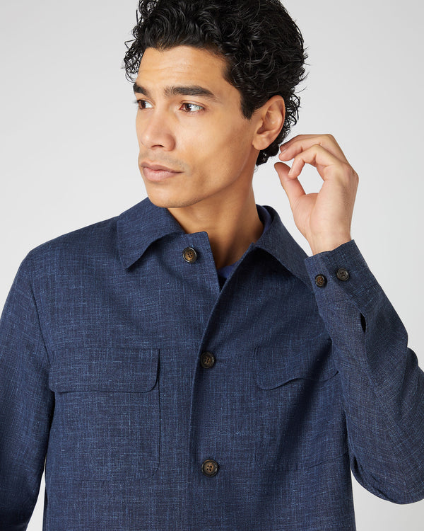 N.Peal Men's Scala Silk Blend Overshirt Blue