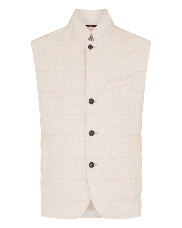 N.Peal Men's Seville Linen Gilet Beige Brown