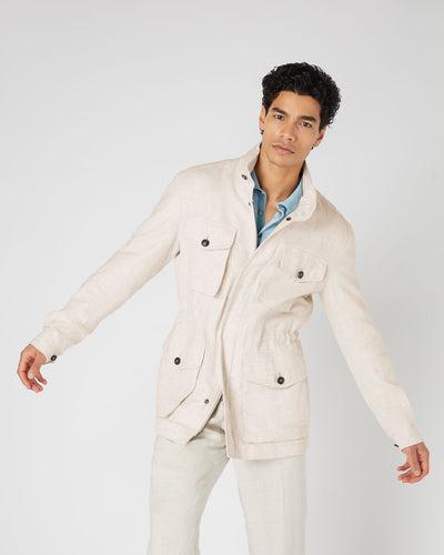 N.Peal Men's Hampton Linen Jacket Beige Brown