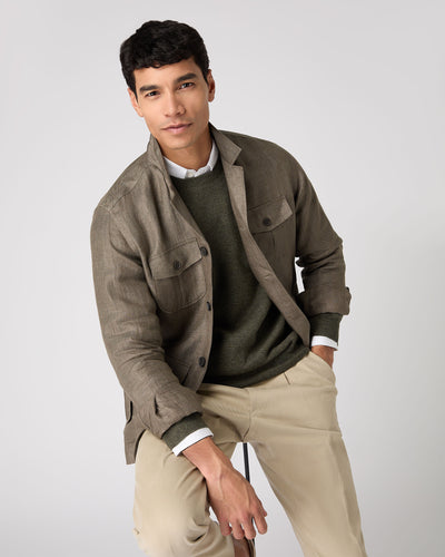 N.Peal Men's Linen Jacket Khaki Green