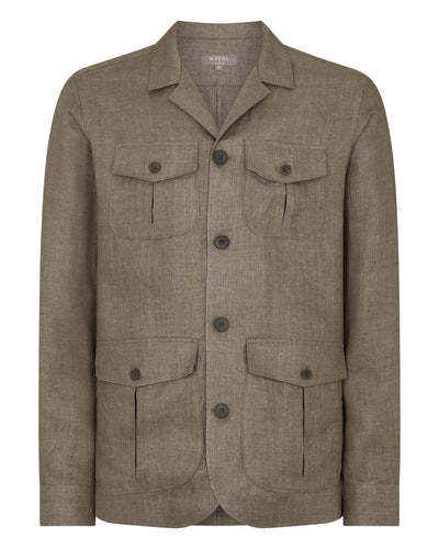 N.Peal Men's Linen Jacket Khaki Green