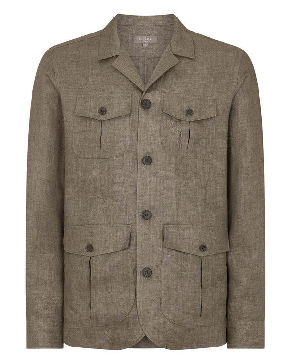 N.Peal Men's Linen Jacket Khaki Green